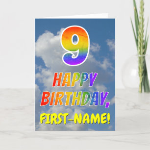 Carte Rainbow Look "9" & "HEUREUX ANNIVERSAIRE", Nuages,