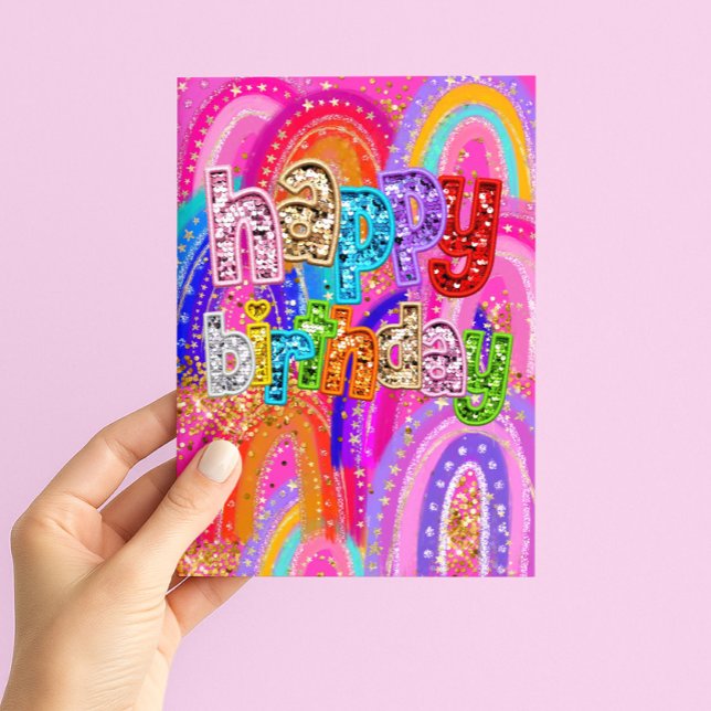 Carte Rainbow Sequin Happy Birthday Card- Bright Glitter (Créateur téléchargé)