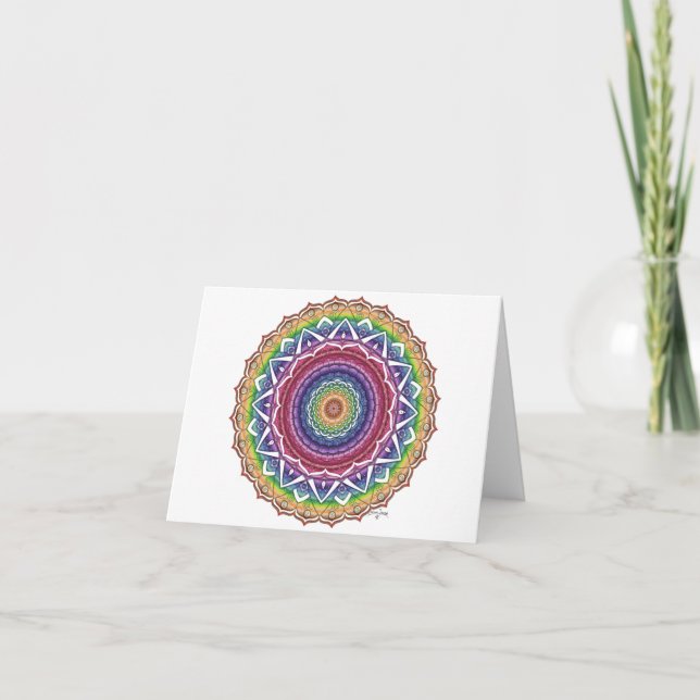 Carte Rainbow Spiral et Fleur géométrique Mandala (Devant)