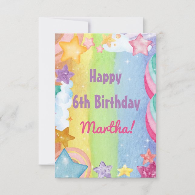Carte Rainbow stars scintillant mignon Joyeux anniversai (Devant)