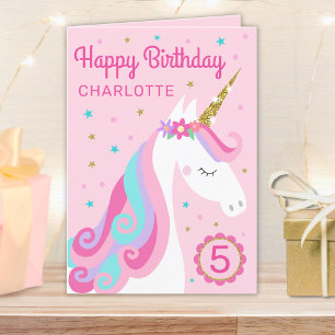 Carte Rainbow Unicorn âge personnalisé rose anniversaire