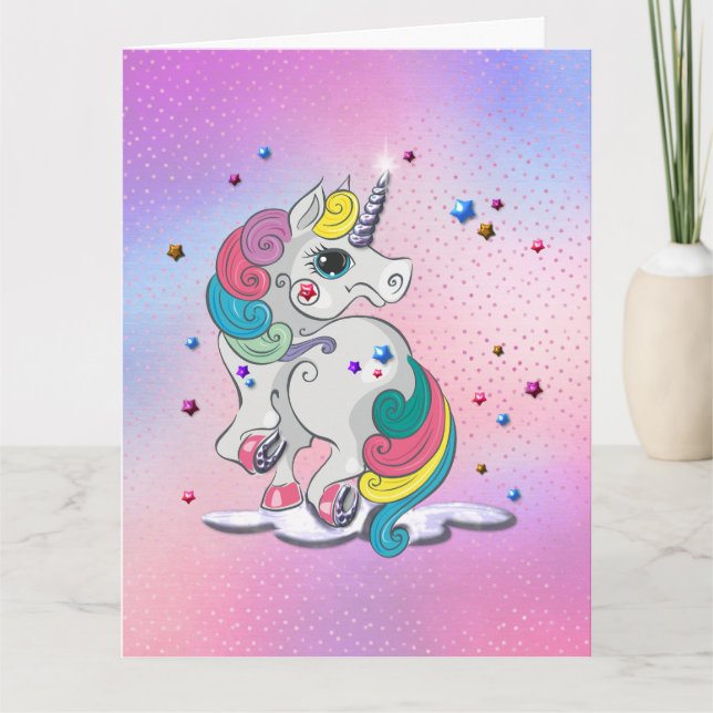 Carte Rainbow Unicorn et Stars Anniversaire (Devant)