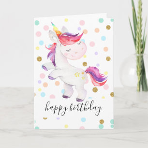 Carte Rainbow Unicorn Parties scintillant Polka Dot Girl