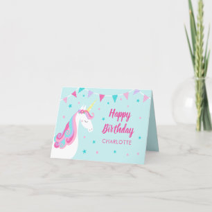 Carte Rainbow Unicorn personnalisé Aqua rose Anniversair