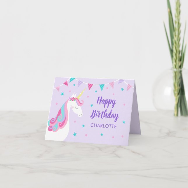 Carte Rainbow Unicorn Personnalisé Purple Anniversaire (Devant)