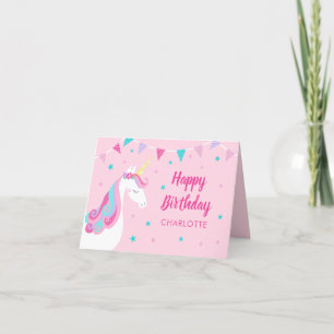 Carte Rainbow Unicorn rose personnalisée Anniversaire