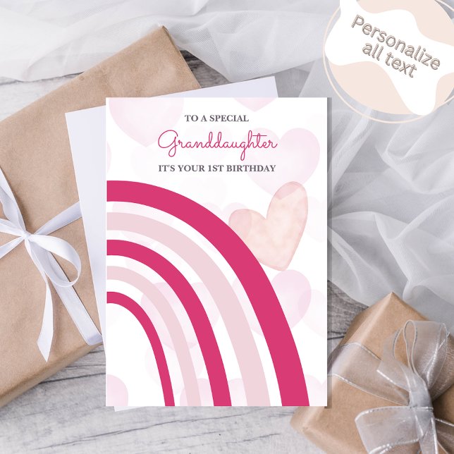 Carte Rainbows and Hearts (Hot Pink) Anniversaire (Créateur téléchargé)