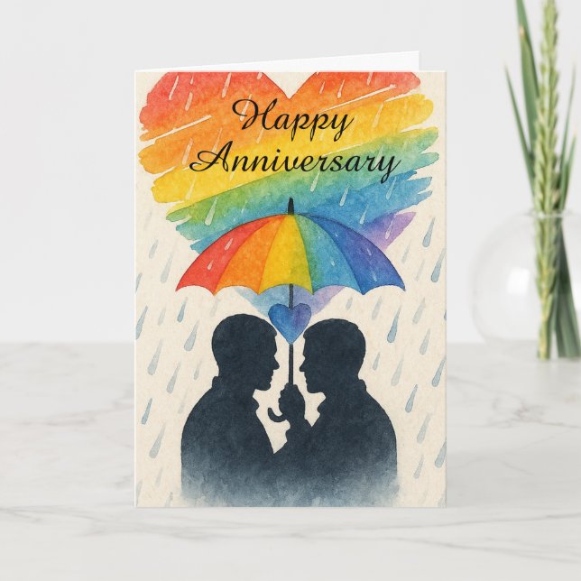 Carte Rainy Day Gay Couple Anniversaire Umbrella Love (Devant)