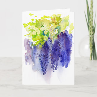 Carte Raisins Violets Aquarelle Amateur de Vin