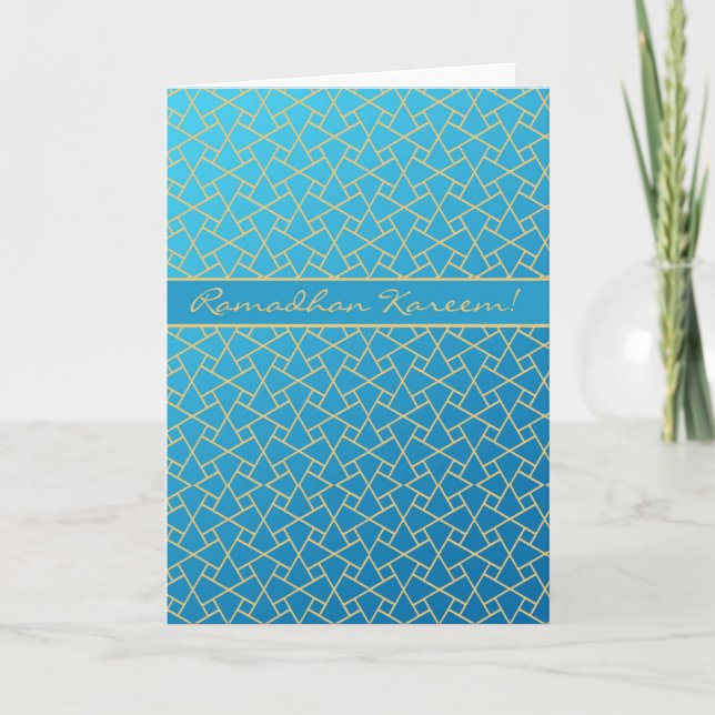 Carte Ramadan bleu et or, Motif islamique (Devant)