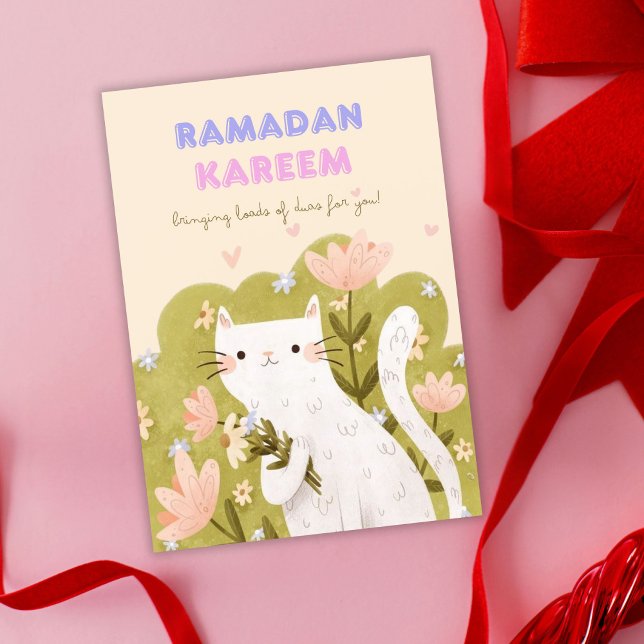 Carte Ramadan Kareem Chat Fleurs colorées (Créateur téléchargé)