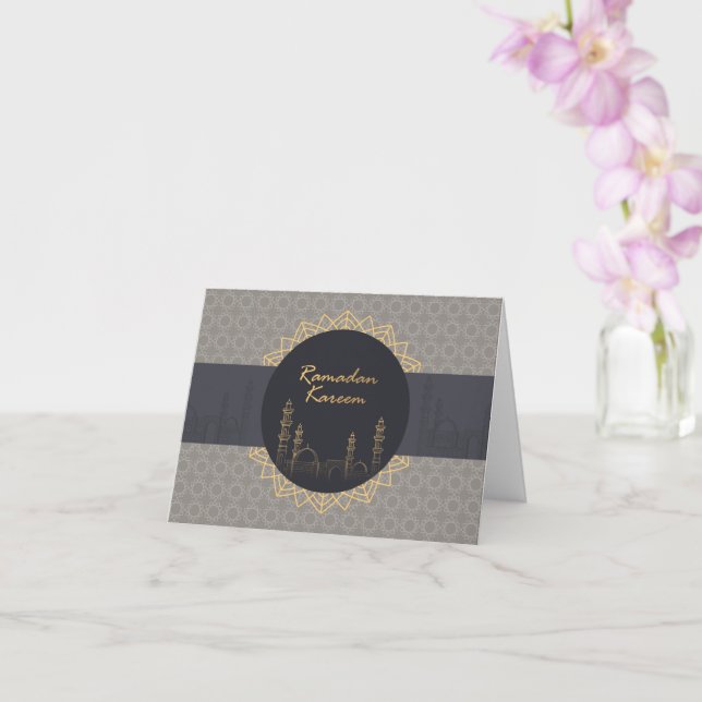 Carte Ramadan moderne Kareem Mosque Gris Gold Holiday (Orchidée)