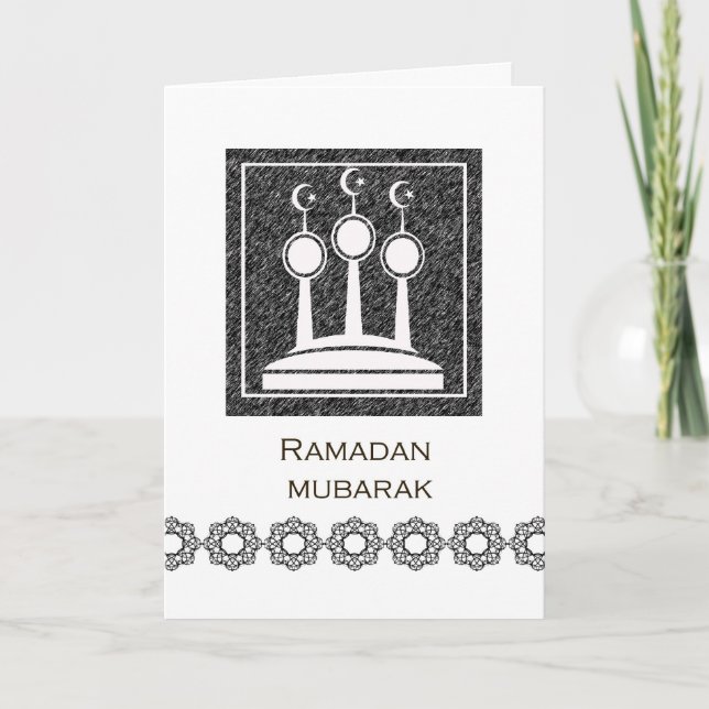 Carte Ramadan Moubarak, Mosquée Abstraite Minarets Desig (Devant)