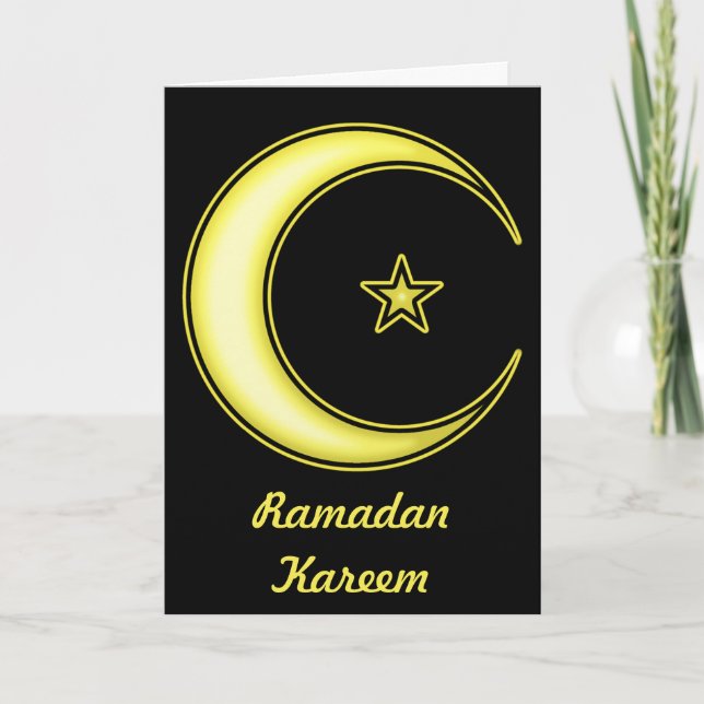 Carte Ramadan noir et or Croissant lune et l'étoile (Devant)