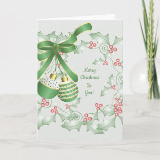 Carte Rameaux de houx vert clair rose Noël