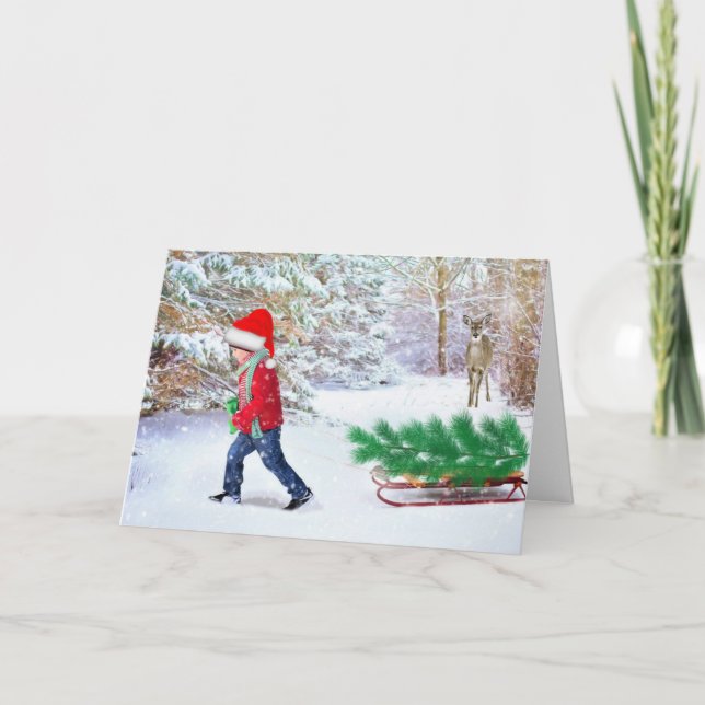 Carte Ramener l'arbre de Noël avec message intérieur (Devant)