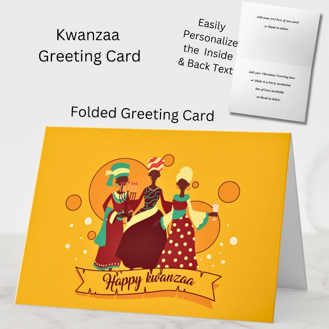 Carte Rapprocher Happy Kwanzaa 3 Dames Jaune Salutation (Créateur téléchargé)