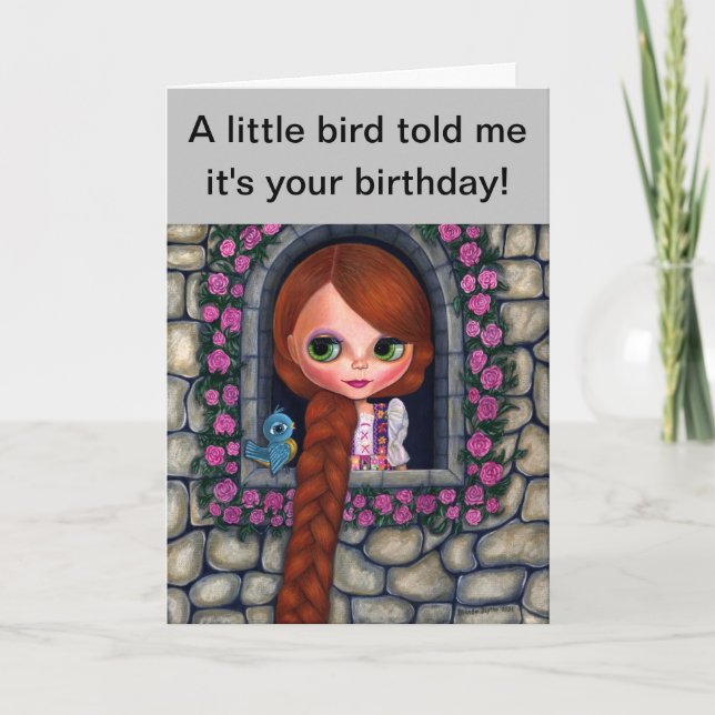 Carte Rapunzel Big Eyes Girl Doll Cute Redhead Bluebird (Devant)