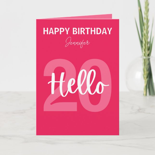 Carte Raspberry Rose Hello 20 Personnalisé Anniversaire (Devant)