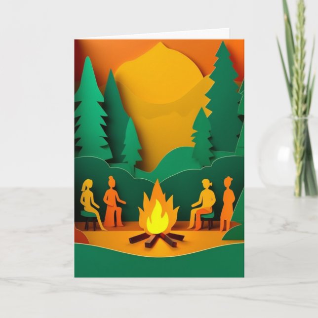 Carte Rassemblement au feu de camp sous le coucher de so (Devant)