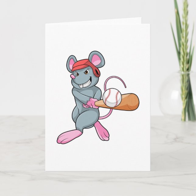 Carte Rat au baseball avec batte et casque de baseball (Devant)