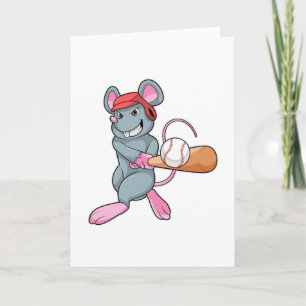 Carte Rat au baseball avec une batte de baseball et un c