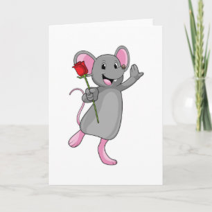 Carte Rat avec fleur de rose