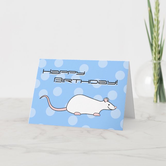 Carte Rat blanc animal. Anniversaire (Devant)