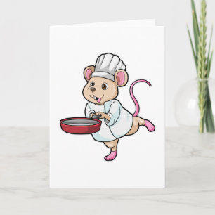 Carte Rat en cuisinier avec poêle et chapeau de cuisine
