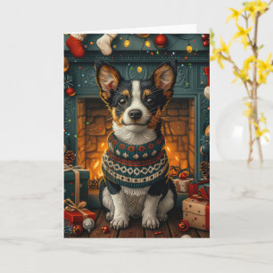 Carte Rat Terrier Chien Avec Les Cadeaux De Noël Cheminé
