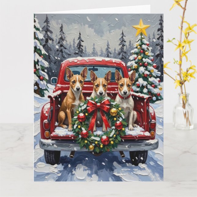 Carte Rat Terrier Christmas Red Truck Holiday (Fleur jaune)