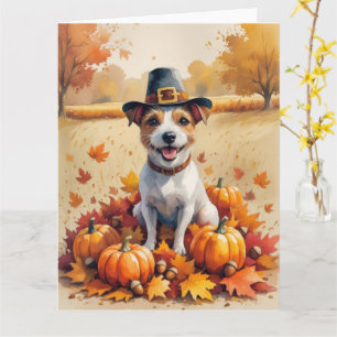 Carte Rat Terrier dans les feuilles d'automne, l'art de