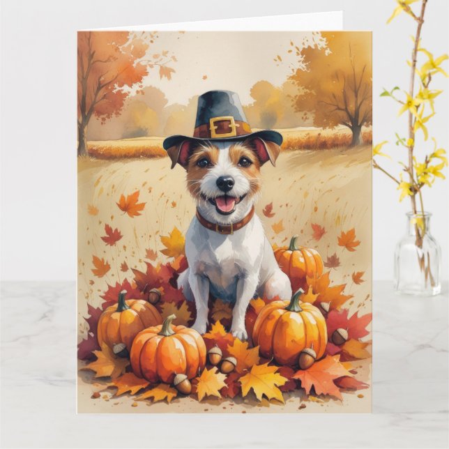 Carte Rat Terrier dans les feuilles d'automne, l'art de  (Fleur jaune)