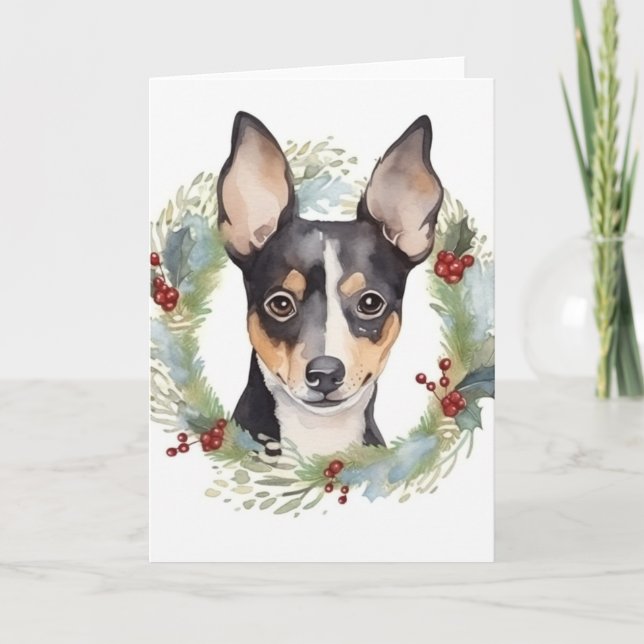 Carte Rat Terrier Fête de Noël Wreath Pup (Devant)