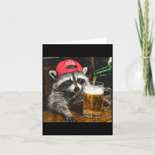 Carte Raton laveur drôle buvant de la bière Usa chapeau