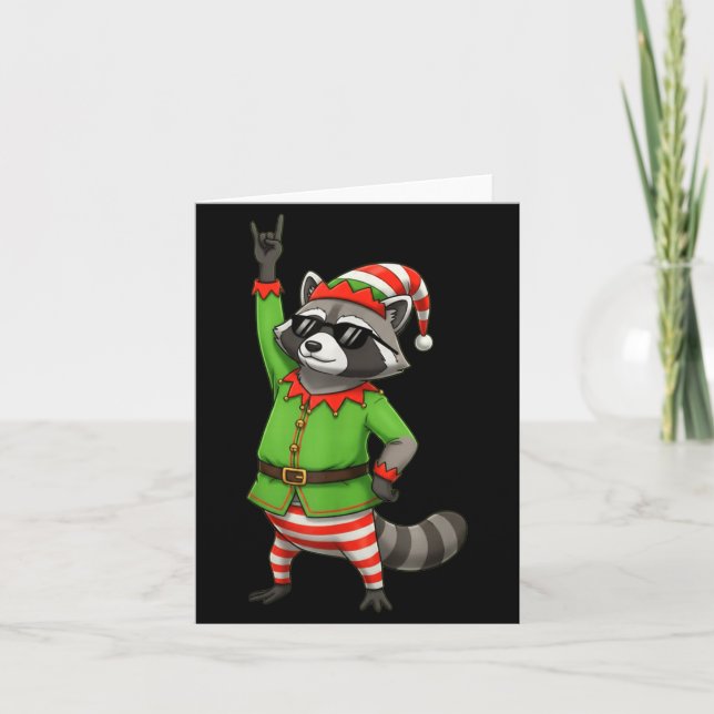 Carte Raton laveur drôle de Noël déguisé en elfe avec de (Devant)