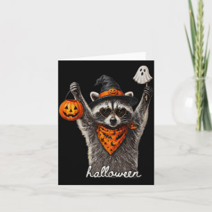 Carte Raton laveur drôle d'Halloween citrouille fantôme