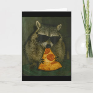Carte Raton laveur drôle mangeant une pizza Animal Meme