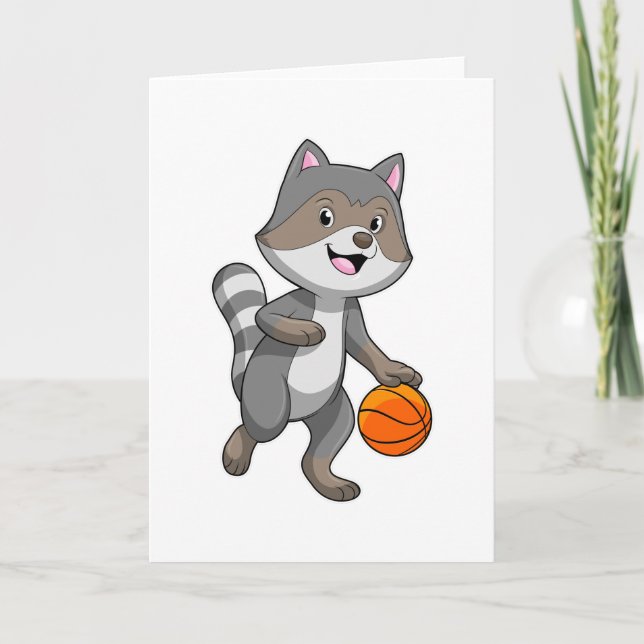 Carte Raton laveur en joueur de basket avec ballon de ba (Devant)