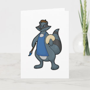 Carte Raton laveur en peintre avec pinceau