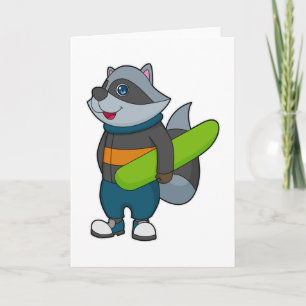 Carte Raton laveur en planchiste avec planche à neige