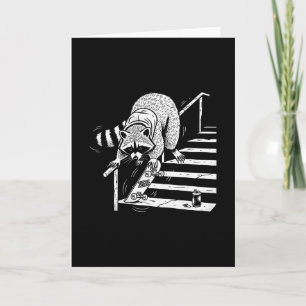 Carte Raton laveur faisant du skateboard sur une rampe d