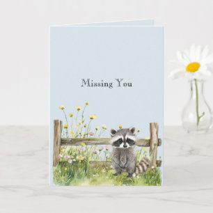 Carte Raton laveur Fleurs Jaunes Clôture Tu Me Manques