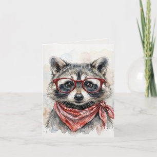Carte Raton laveur portant des lunettes rouges