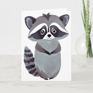 Carte Raton laveur respectueux   Aquarelle d'animal mign
