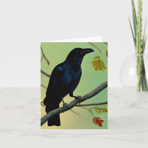 Carte Raven De Plaisir Entouré Sur Branche