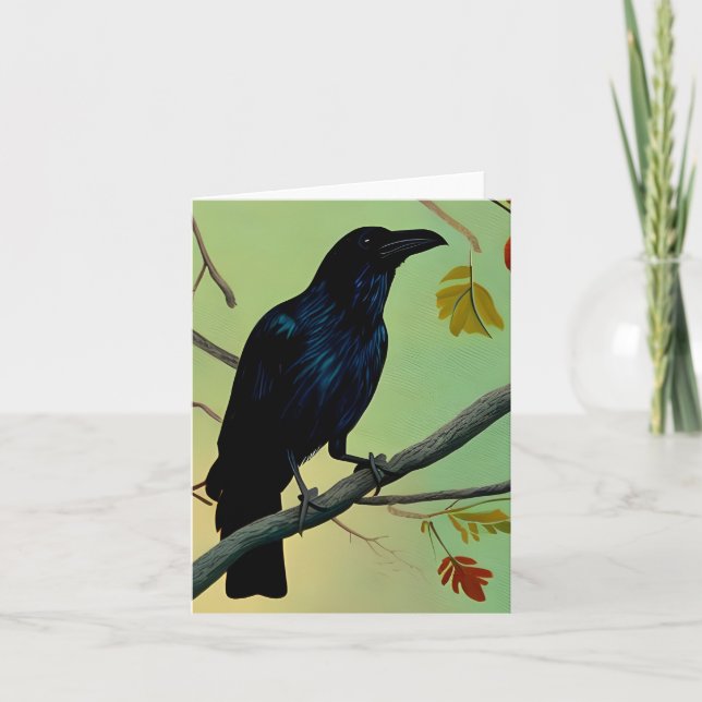 Carte Raven De Plaisir Entouré Sur Branche (Devant)