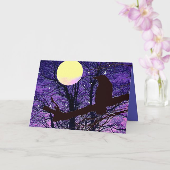 Carte Raven, Lune, Soleil, Étoiles, Fond Halloween (Orchidée)