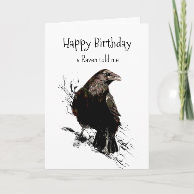 Carte Raven Personnalité Anniversaire Amusant Oiseau Art (Devant)