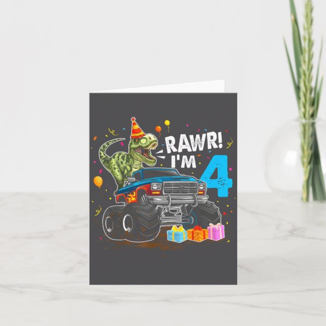 Carte Rawr I'm 4 4th Birthday T Rex Dinosaur Funny Party (Devant)